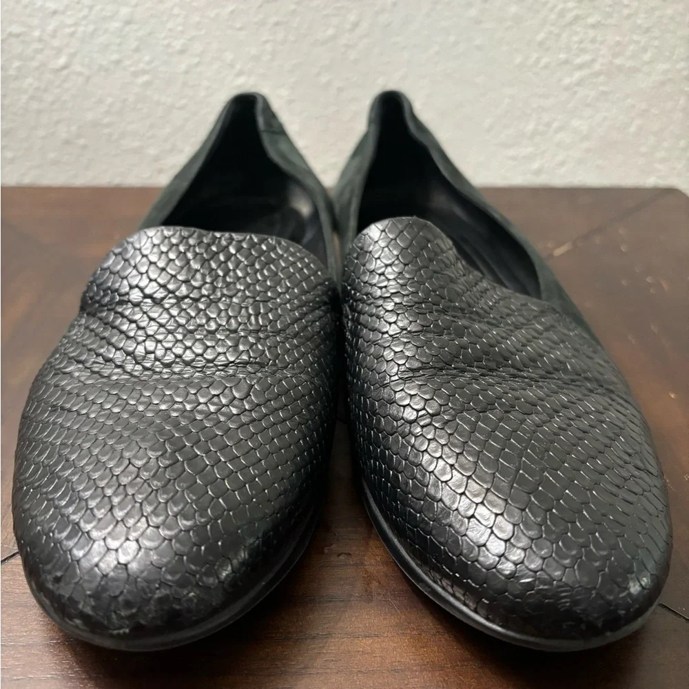 ECCO Touch Ballerina 2.0 Women's Black Leather Flat EU 38 US 7 /‎ 7.5 Snakeskin
